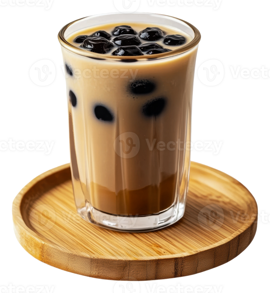 Delicious bubble tea served in a clear glass png