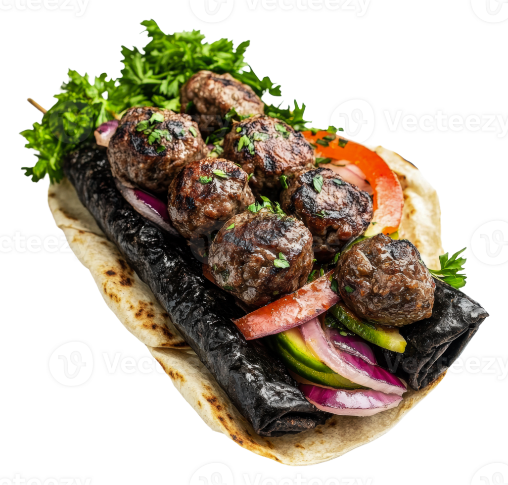 Meatballs in flatbread with veggies png