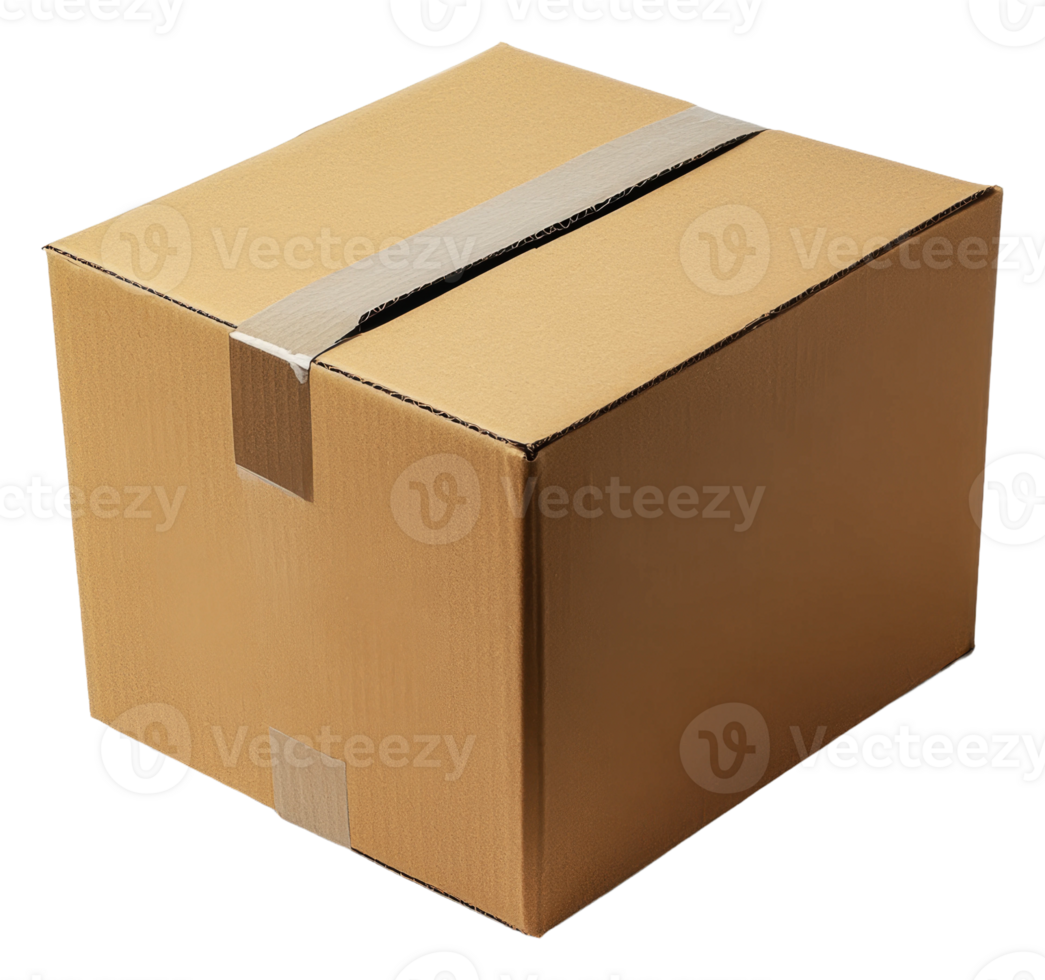 Cardboard box prepared for shipping at a warehouse png