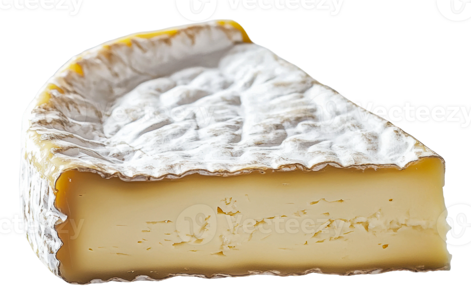 Creamy cheese wedge on white backdrop png