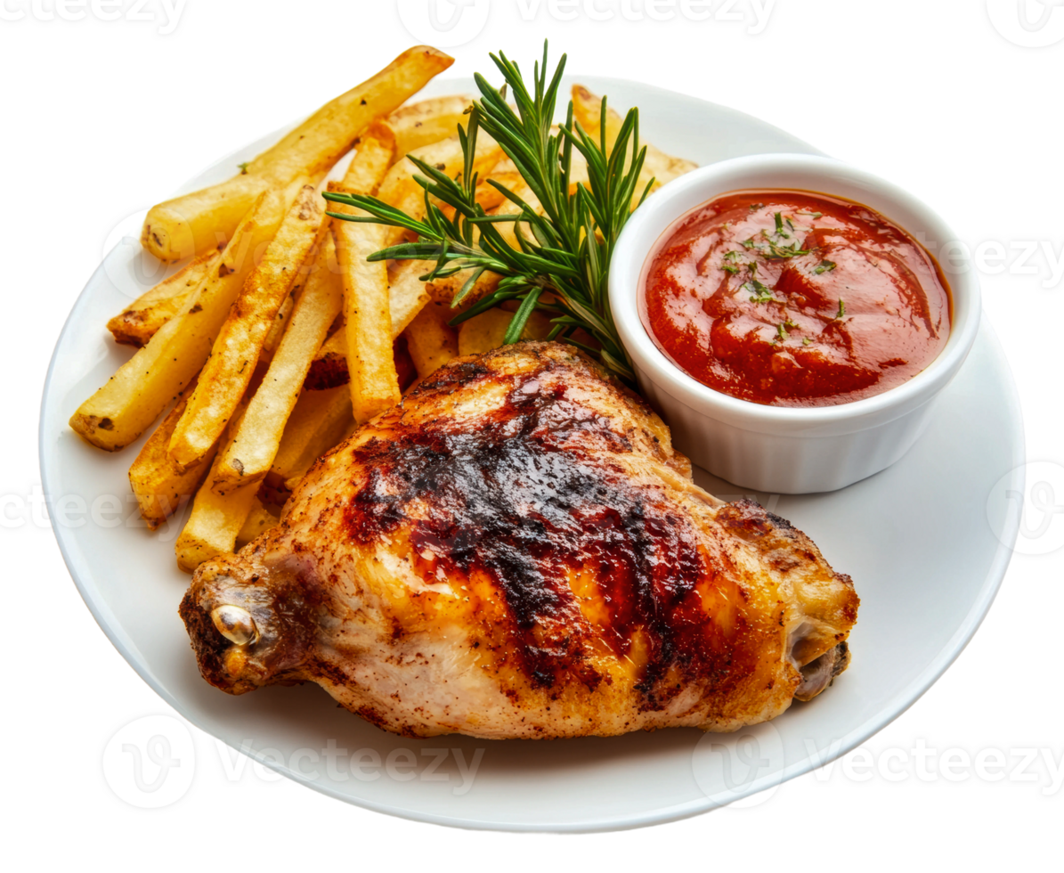Grilled chicken, fries, and marinara png