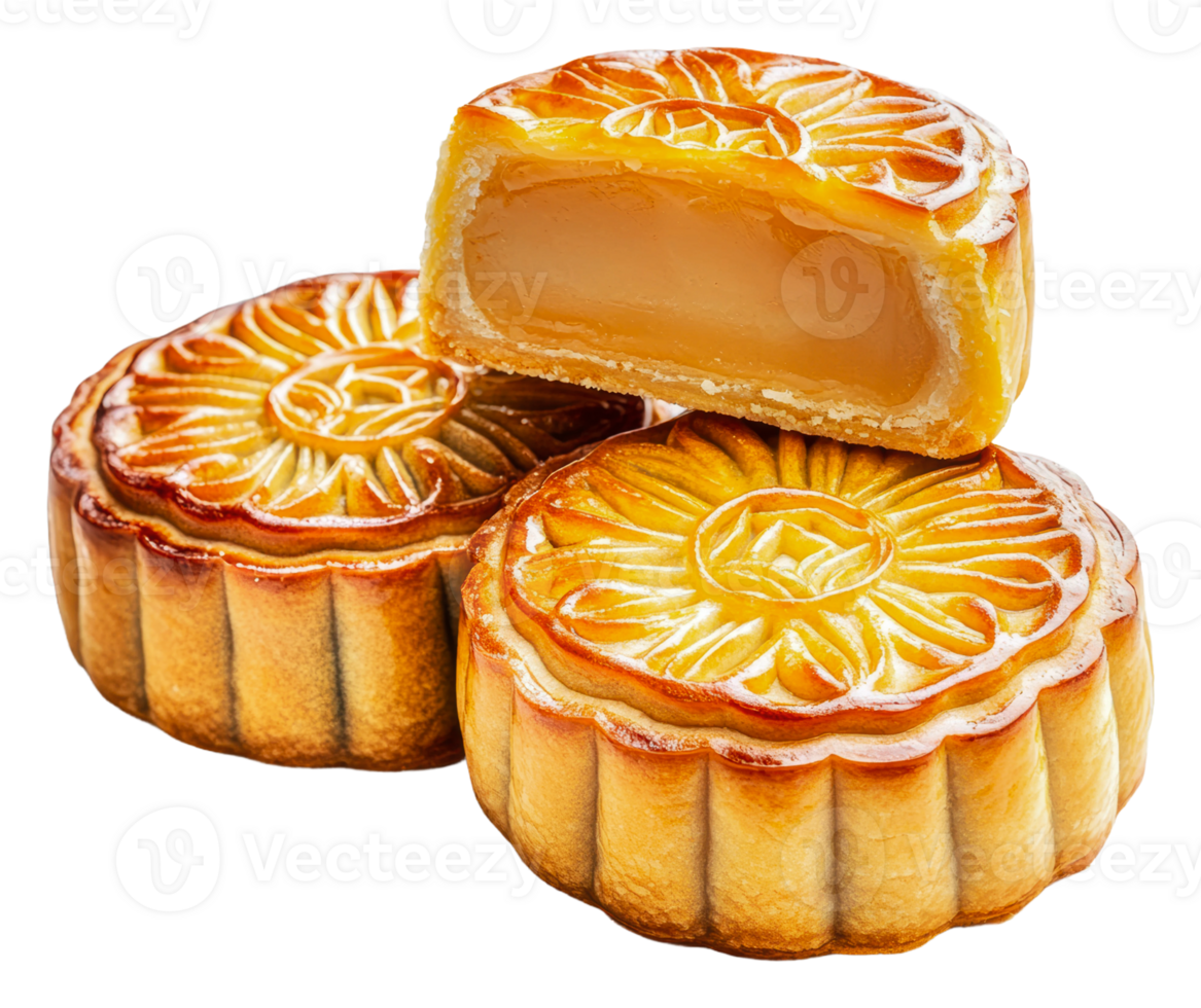 Delicious mooncakes with golden crust and filling png