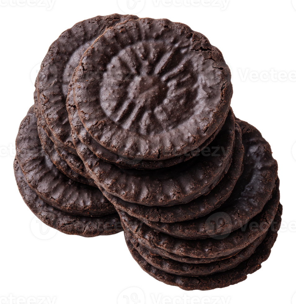 Dark chocolate cookies on white bg png