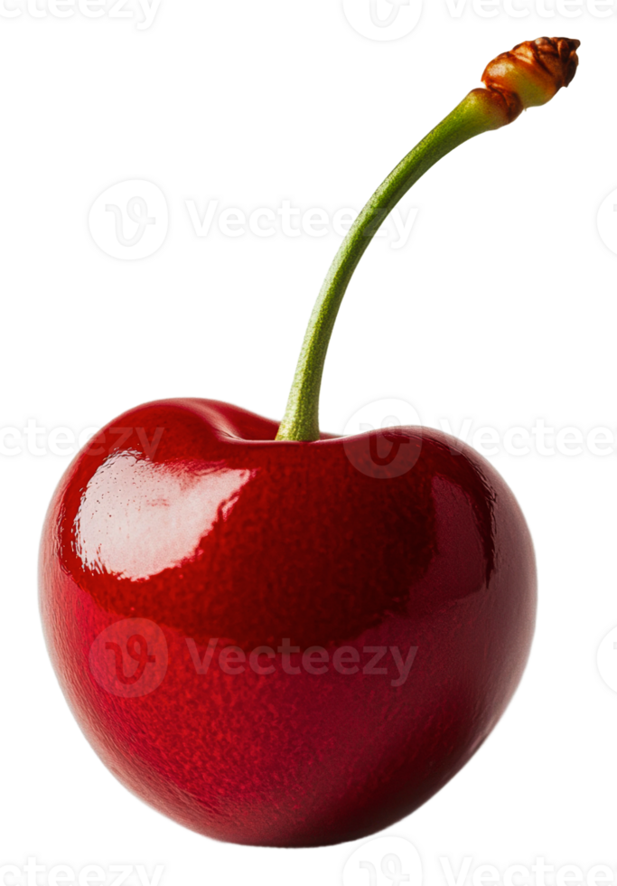 Red cherry with green stem on white png