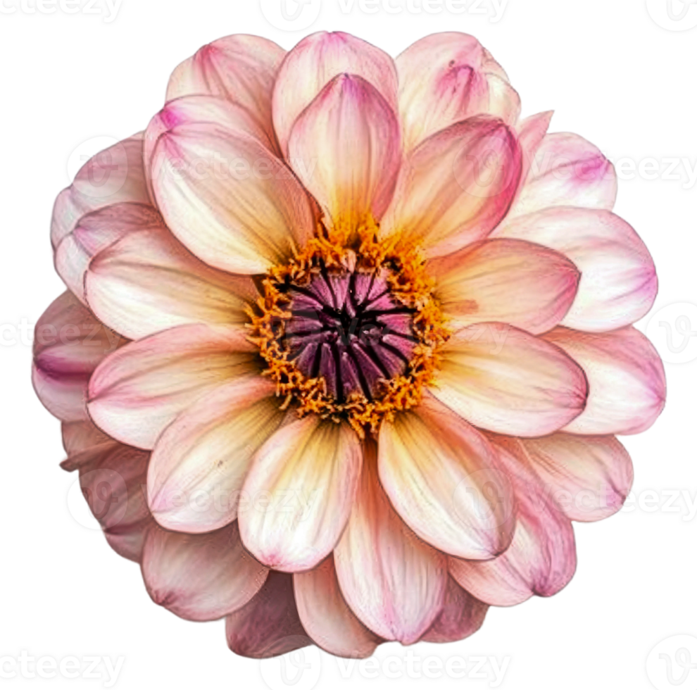 Vibrant pink and cream dahlia bloom png