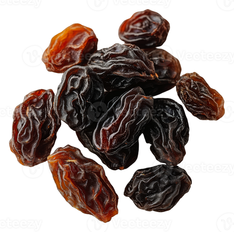 Dried black raisins on a white background png