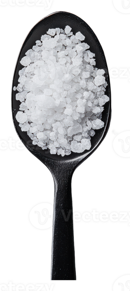 A close-up view of coarse salt in a spoon png