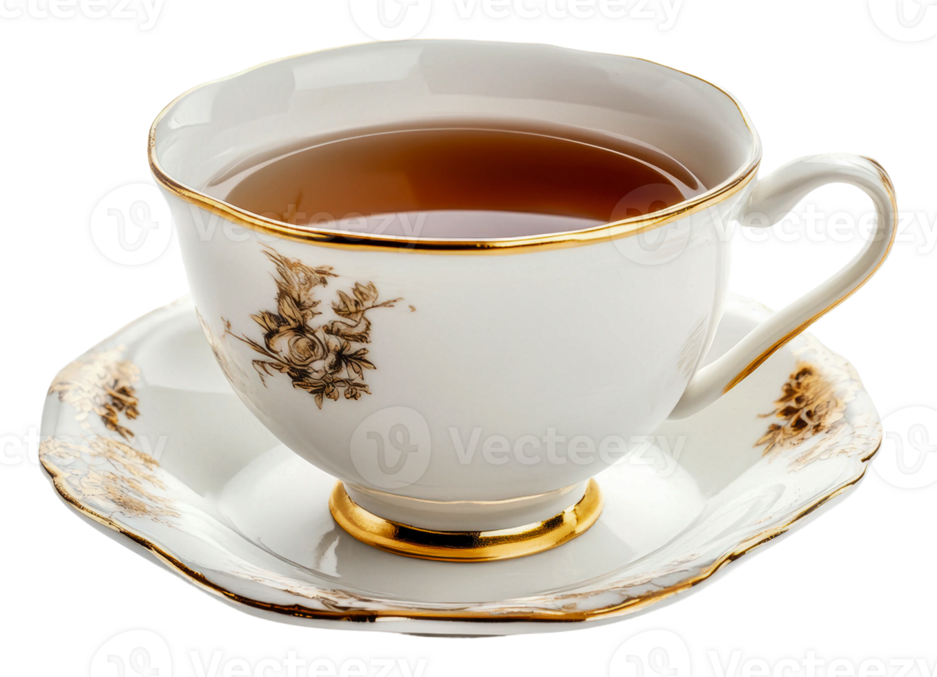 Elegant teacup with golden accents filled with tea png
