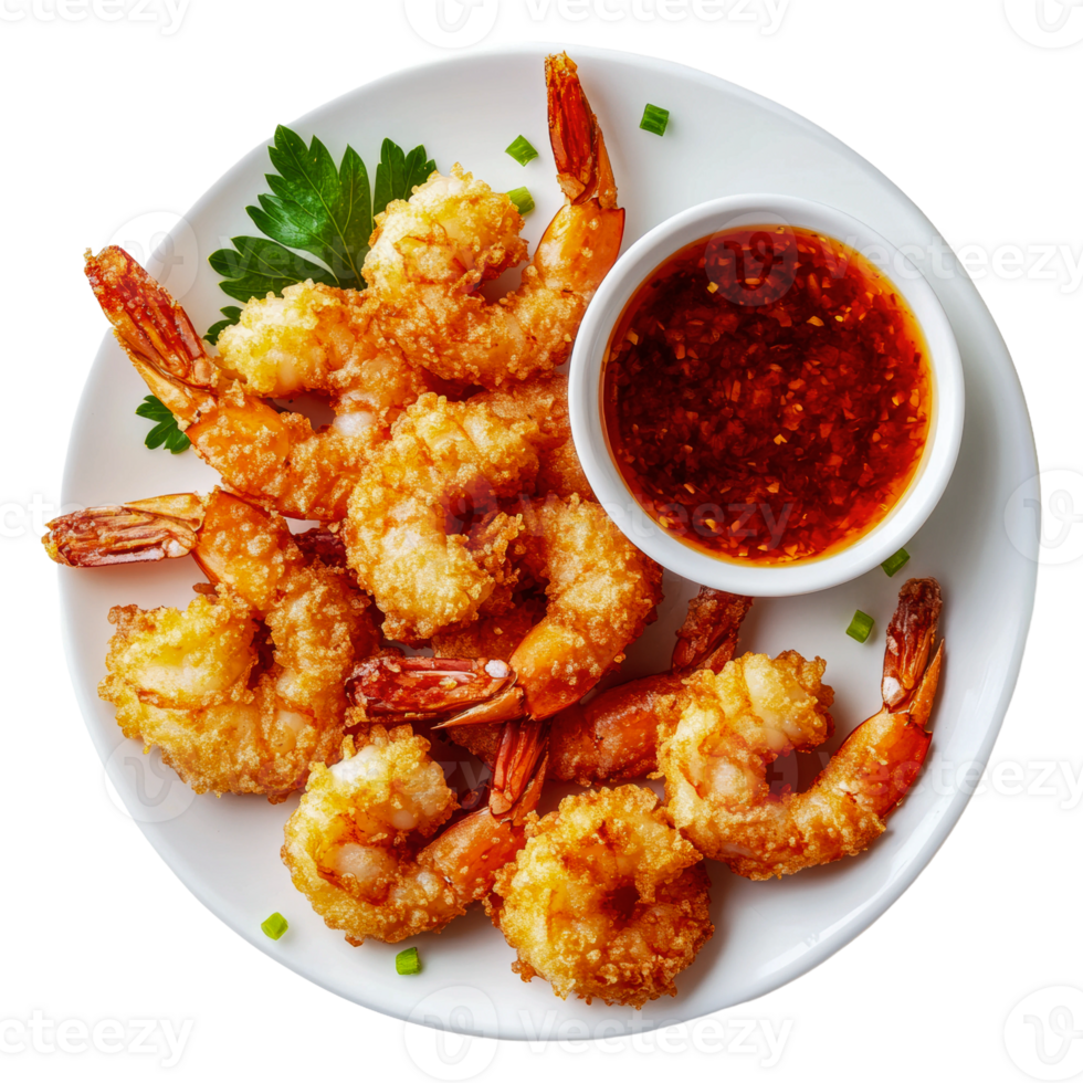 Crispy fried shrimp served with dipping sauce png