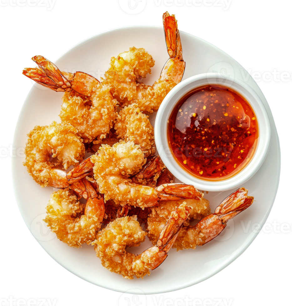 Crispy shrimp served with dipping sauce on a plate png