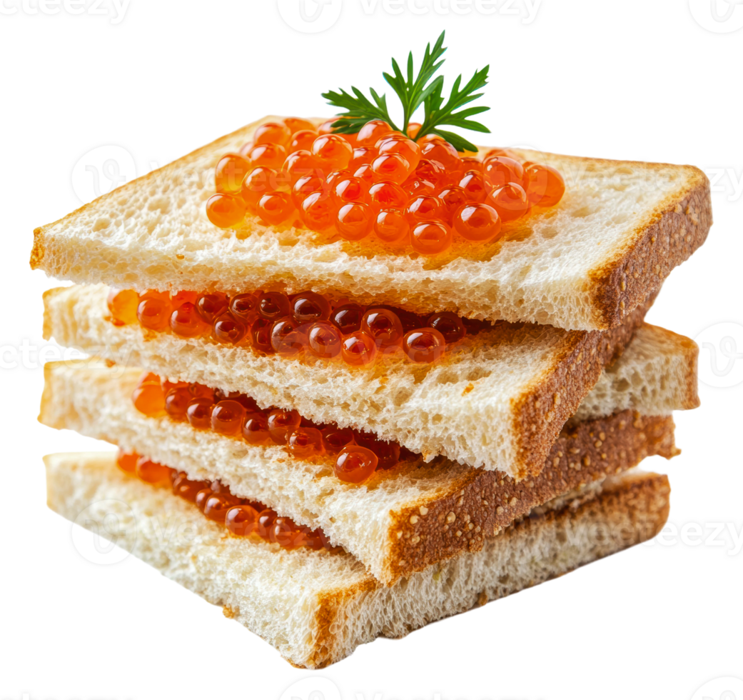 Stacked bread slices topped with colorful caviar png