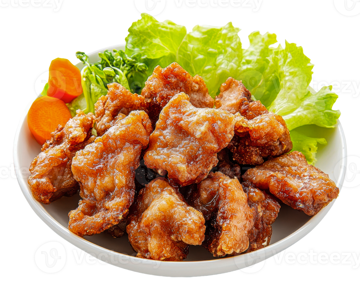 Crispy fried chicken served with fresh vegetables png