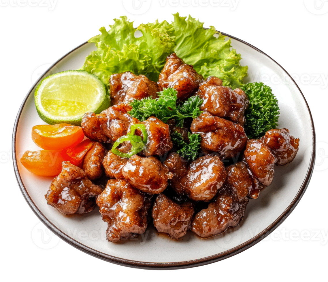 Caramelized chicken with fresh greens png