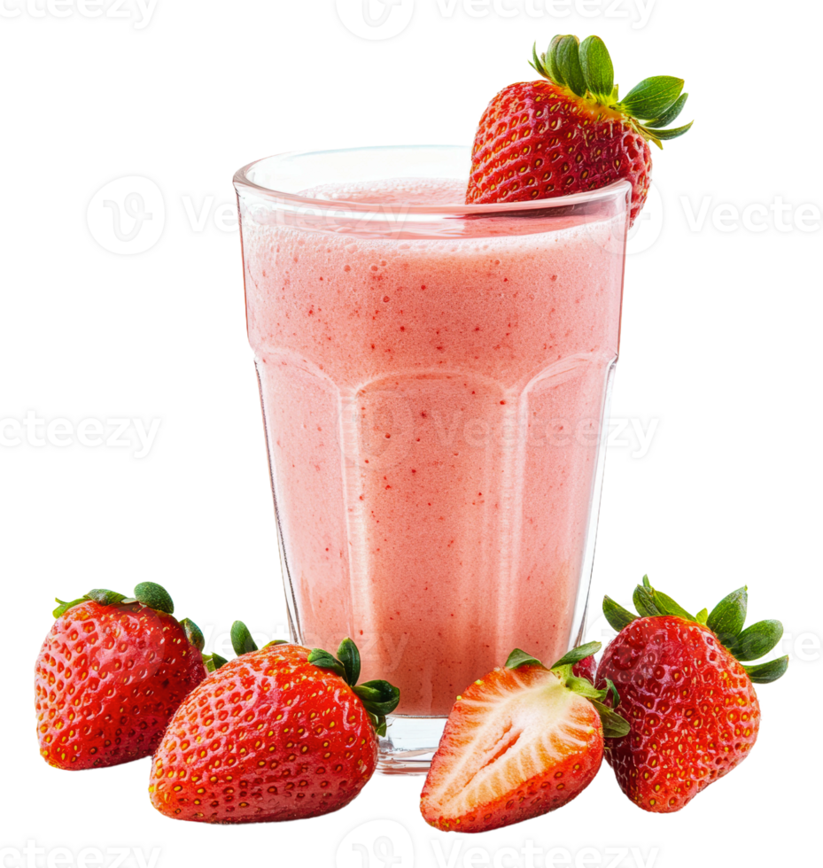 Fresh strawberry smoothie with ripe berries nearby png