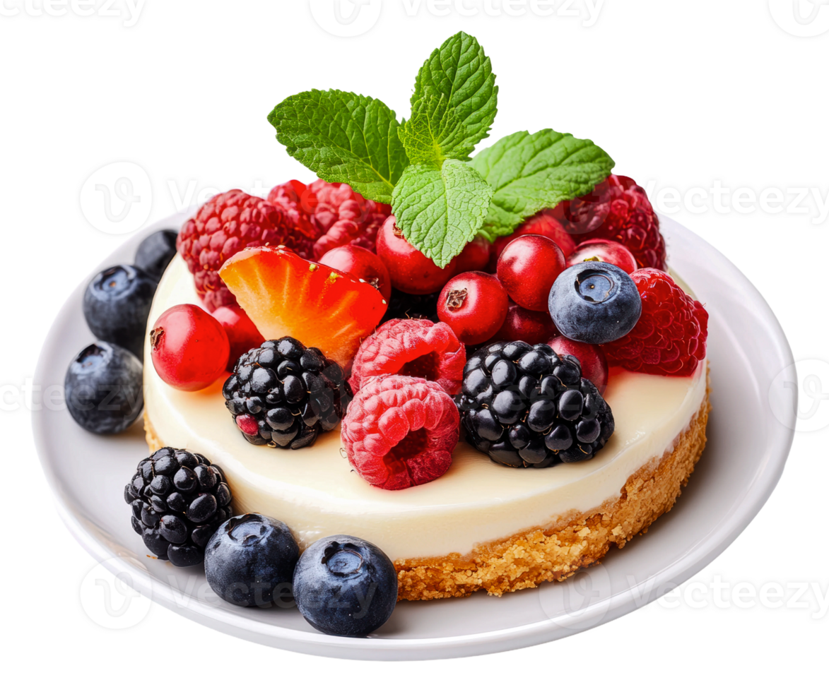 Berry cheesecake with mint garnish png