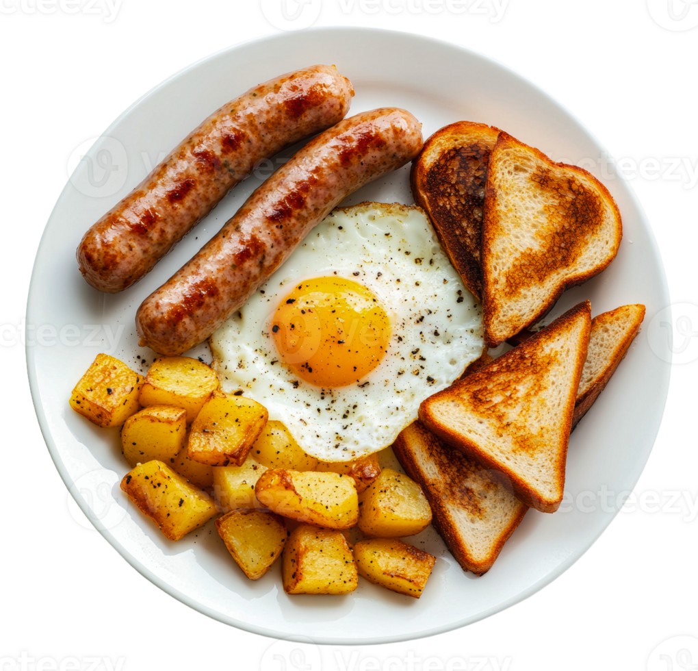 Eggs, sausage, and toast served png