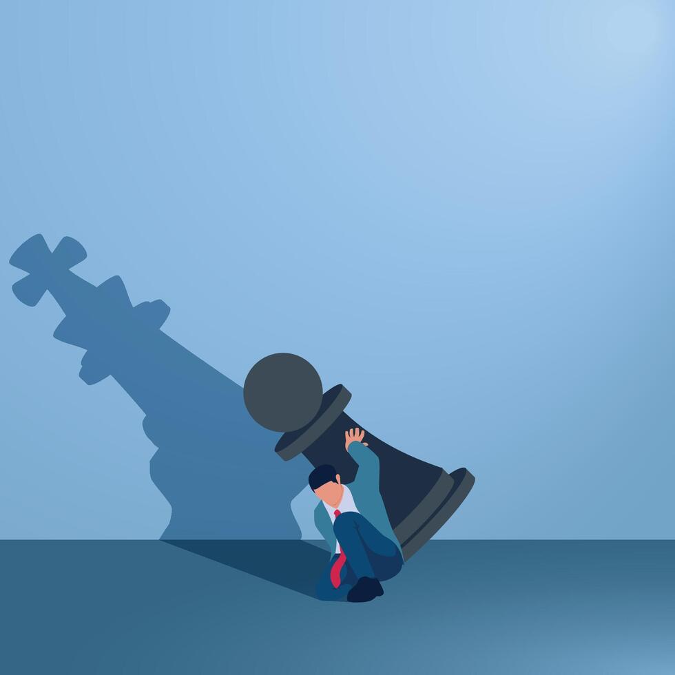 A man holds a small chess pawn with the shadow of a king, an illustration for big dreams. vector