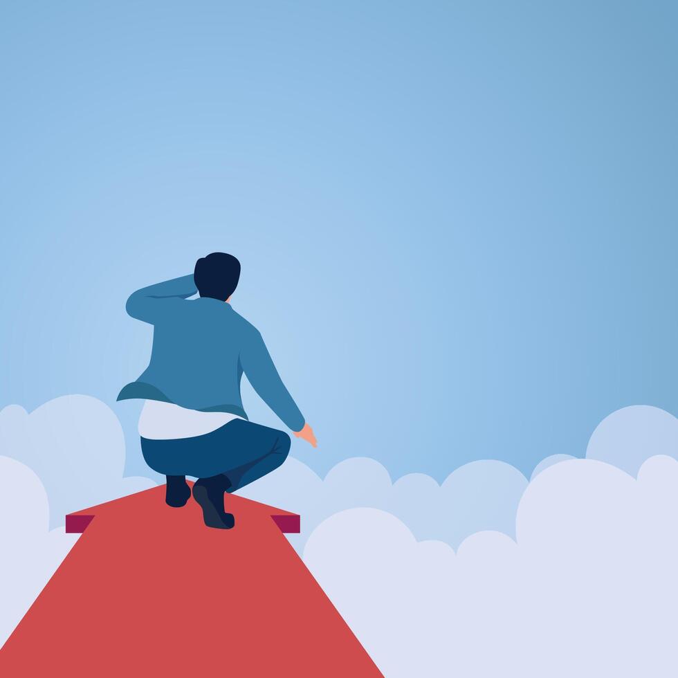 A man rides an arrow that rides forward through the sky, an illustration for a vision. vector