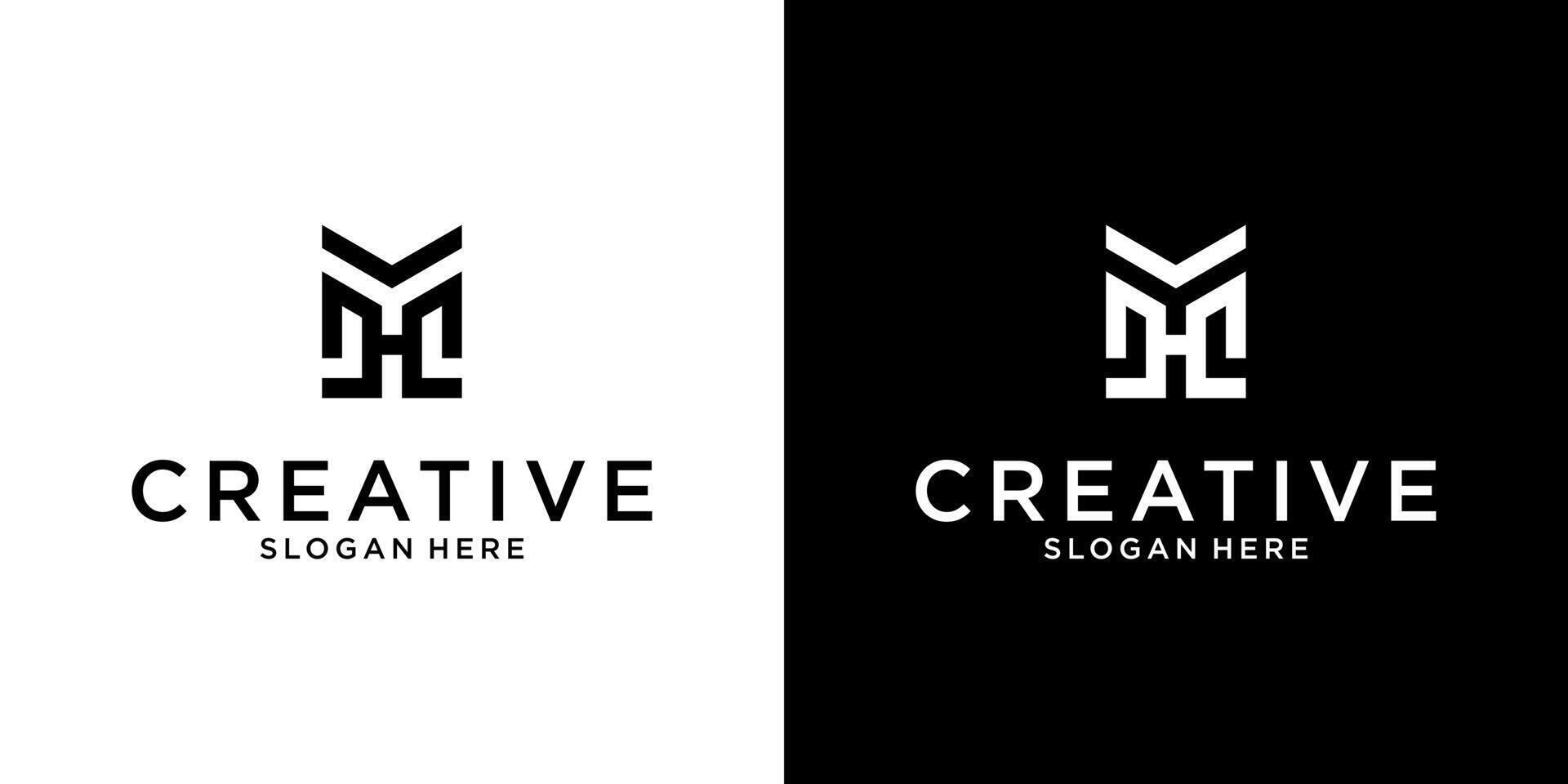 MH or HM initial letter logo design concept on black and white background. vector