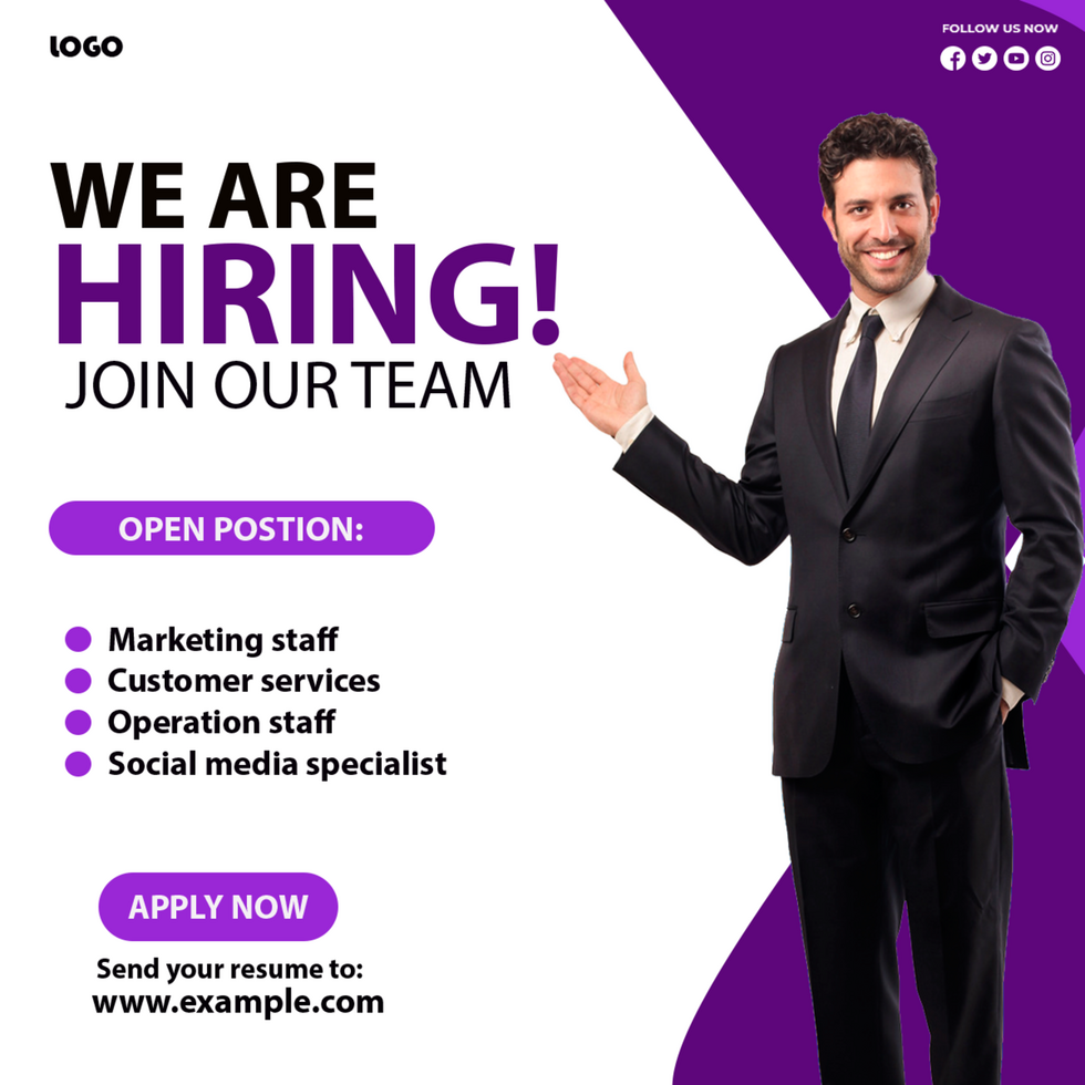 purple job hiring post design psd