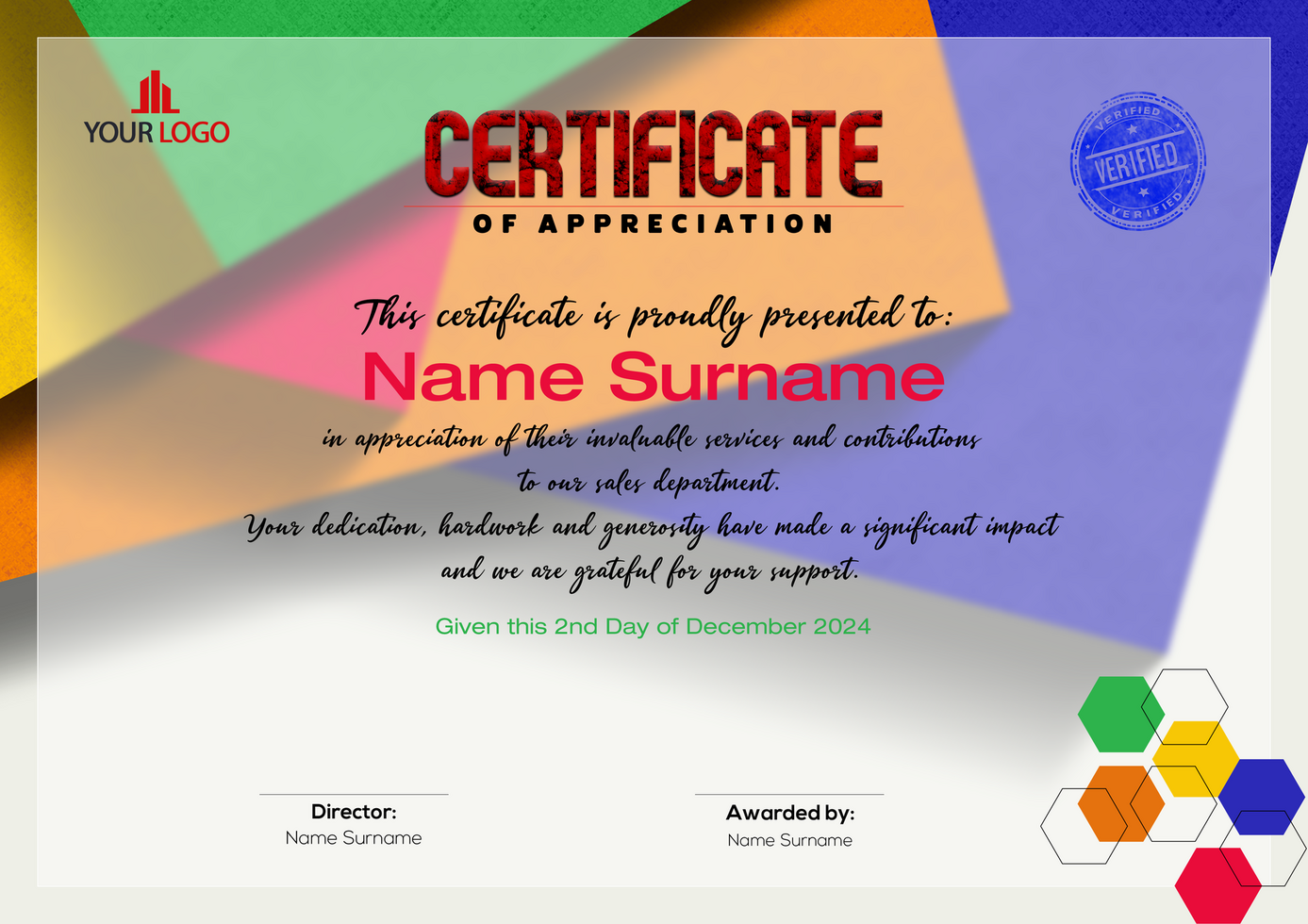 Certificate of Appreciation with Trending Colorscheme psd