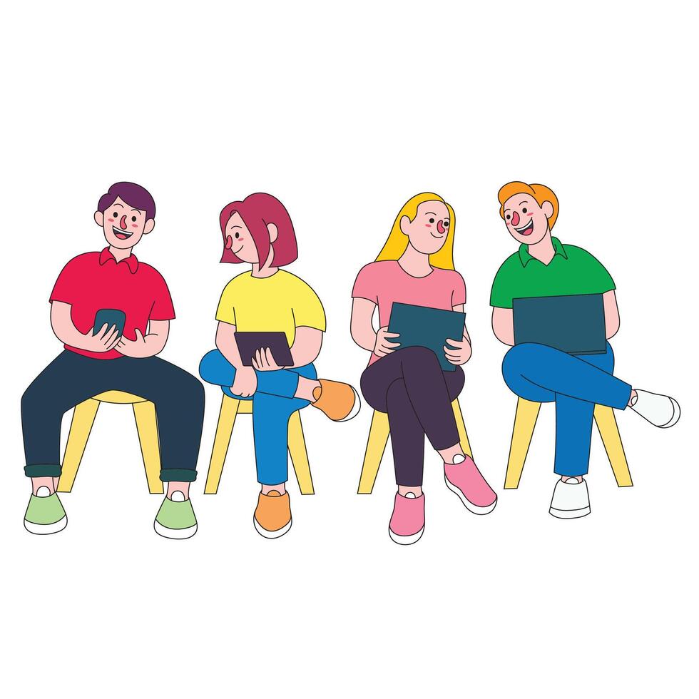 Illustration of teamwork, showing diverse individuals collaborating effectively, symbolizing unity and productivity. Perfect for business, education, and motivational project vector