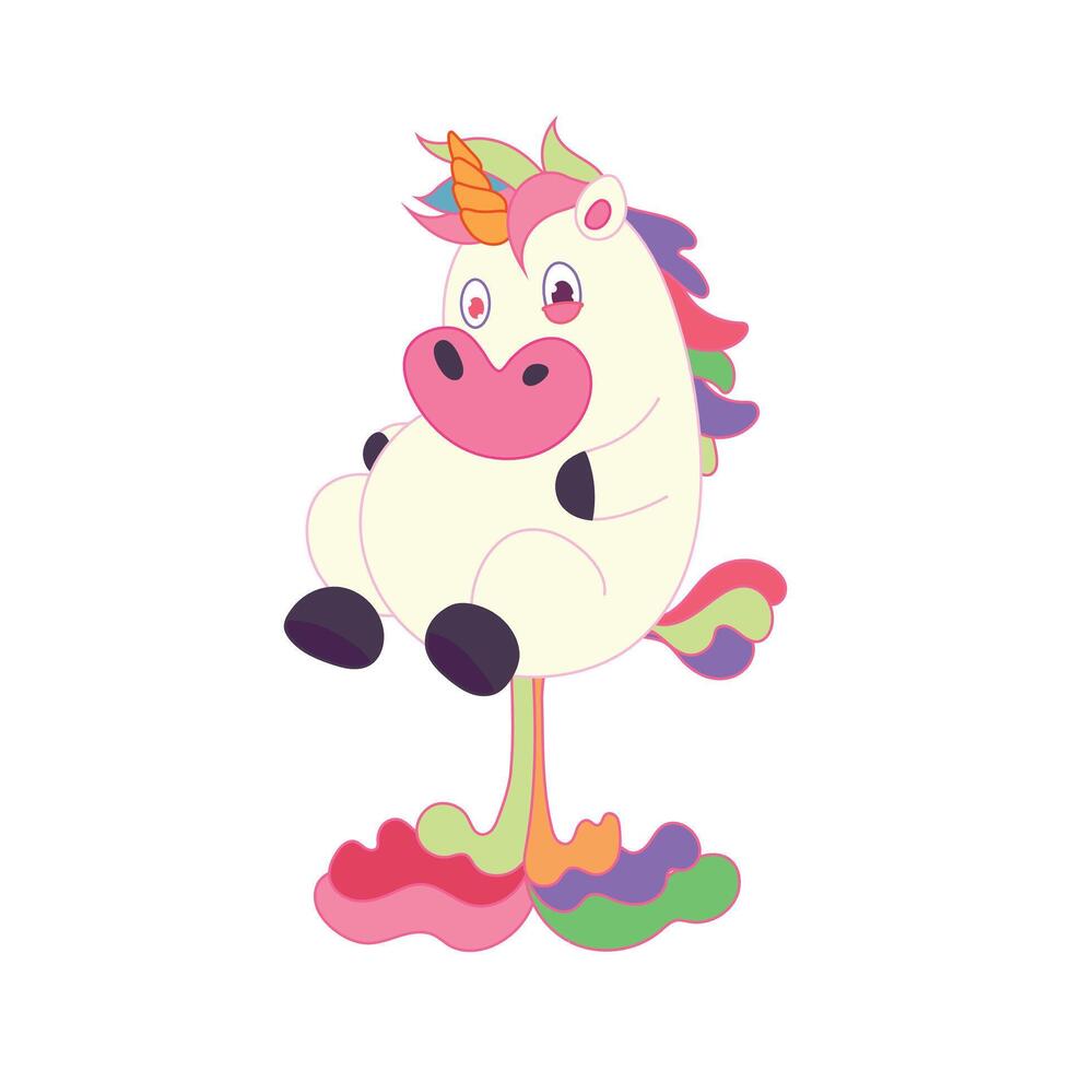 a colorful unicorn with a pink nose and tail vector