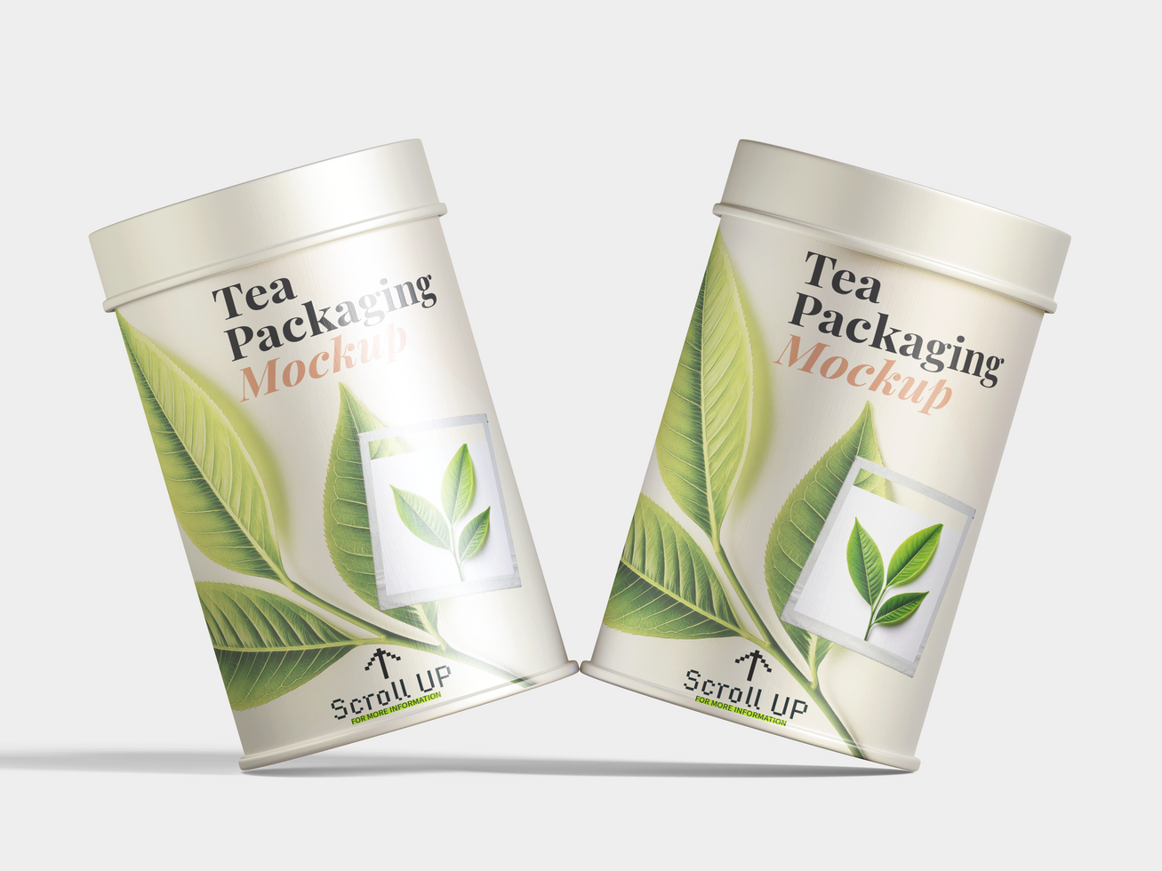 Realistic two tea tin mockup psd