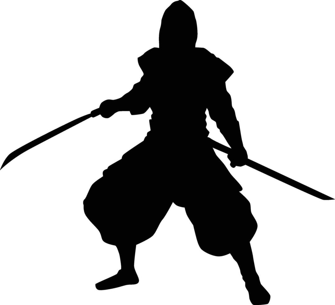 ninja holding samurai silhouette vector