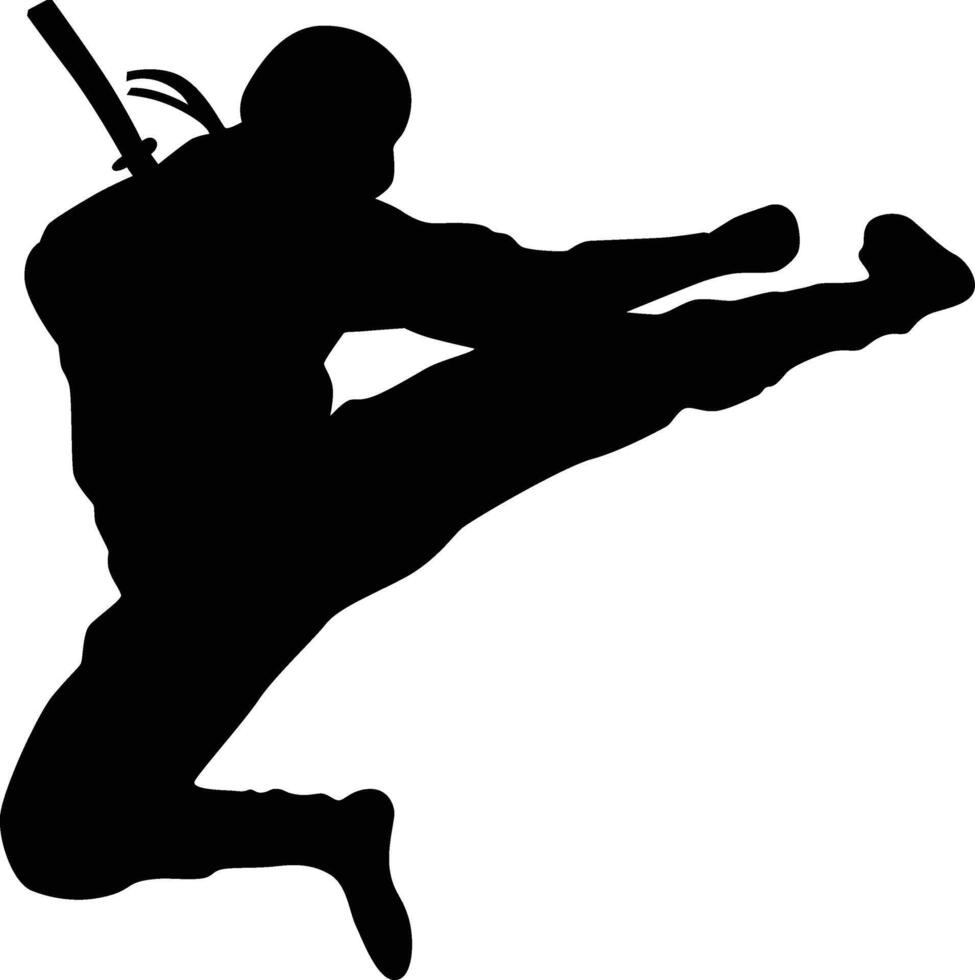 ninja kick pose silhouette vector