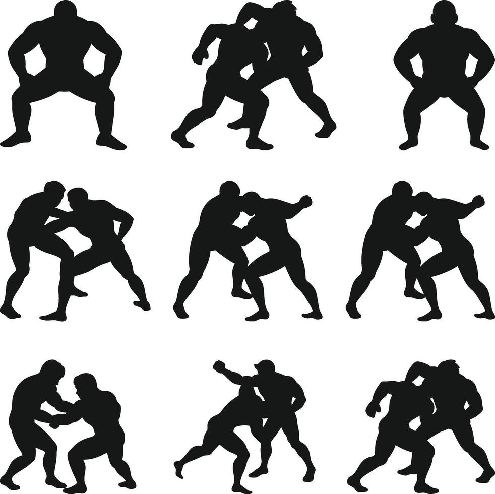 Set of silhouettes wrestlers in wrestling, Wrestling silhouettes, Wrestling silhouette set, Wrestling and Boxing Illustration vector
