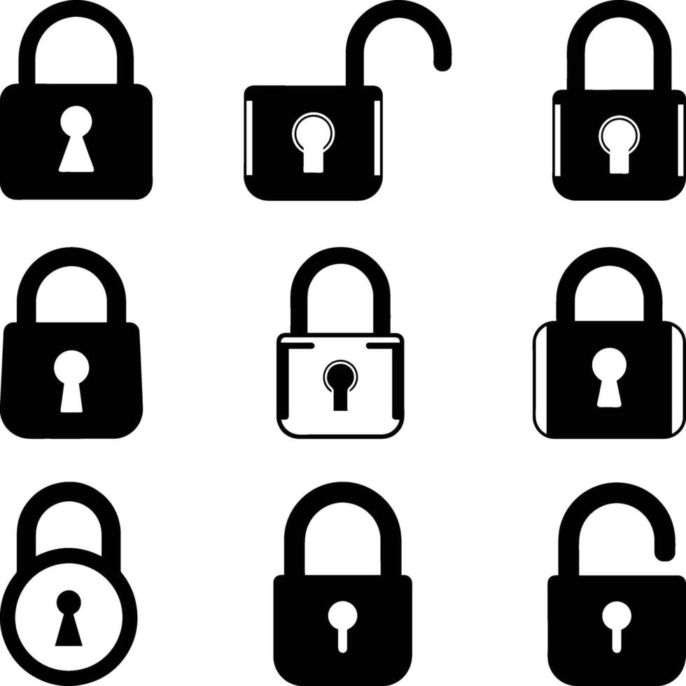 Lock icons set Silhouette. Locked and unlocked lock icon. illustration with white background vector
