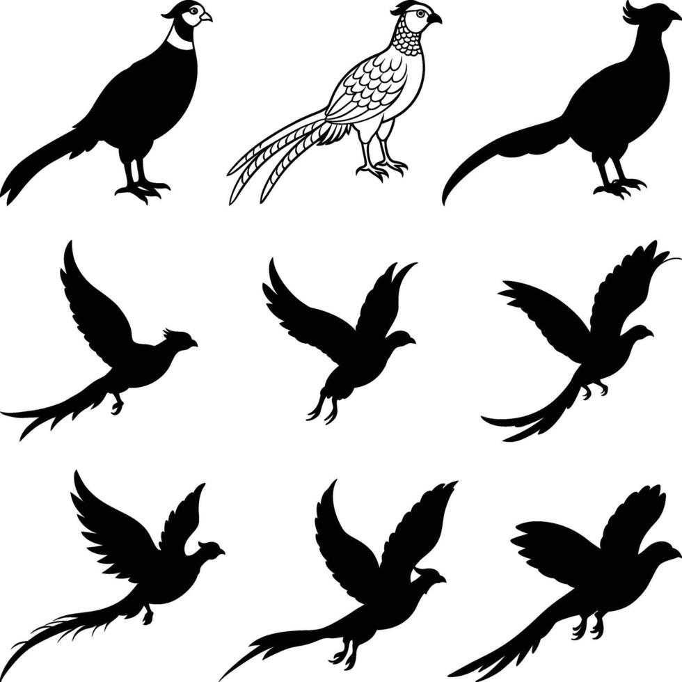 Pheasant silhouette Vectors Silhouette, Flying pheasant silhouette,
