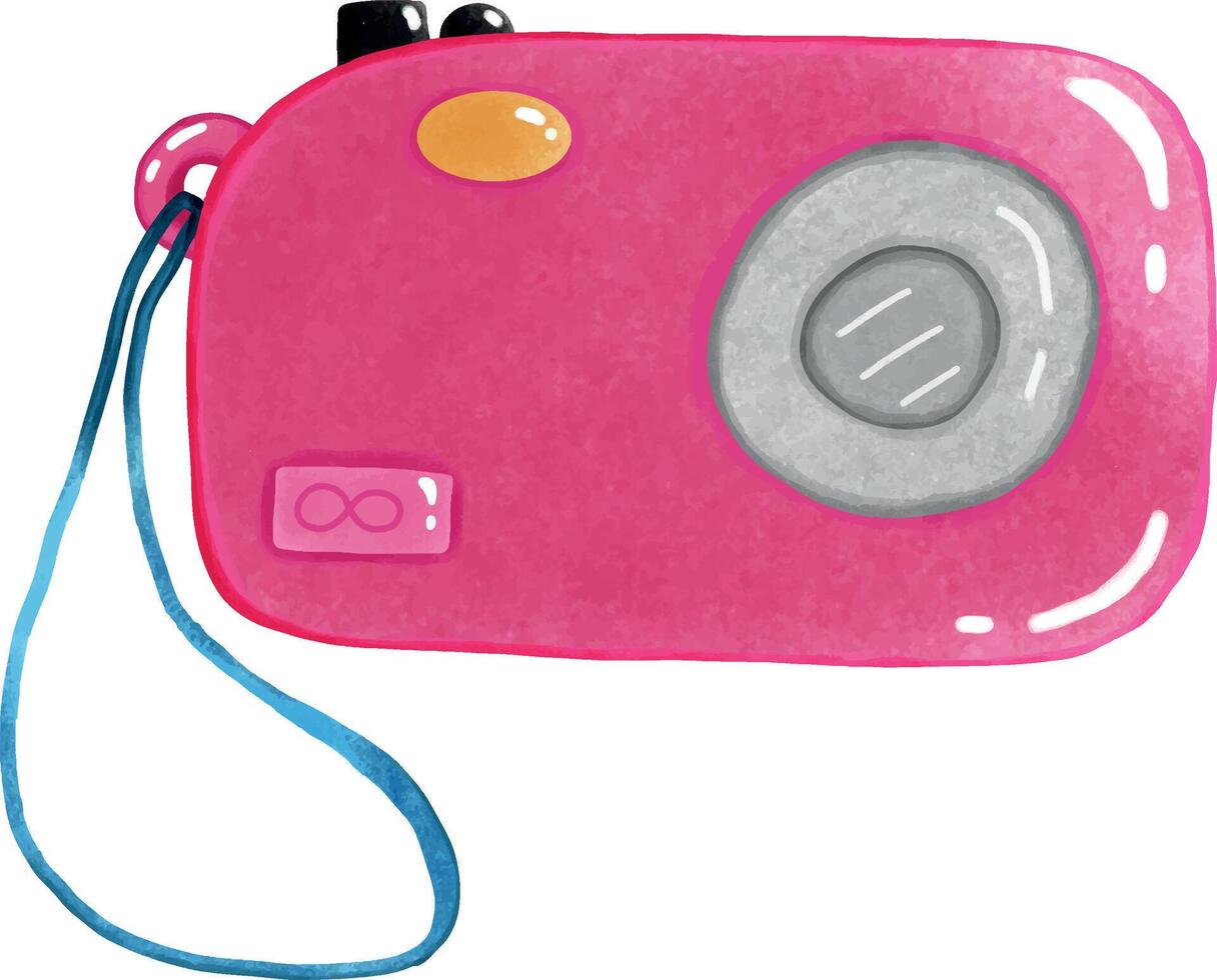 a pink camera with a strap vector