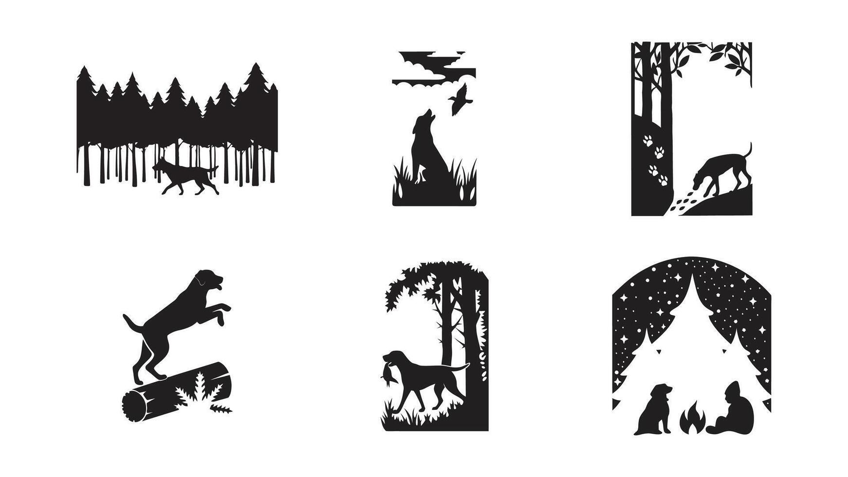 Forest Adventure Silhouette Dog Set vector