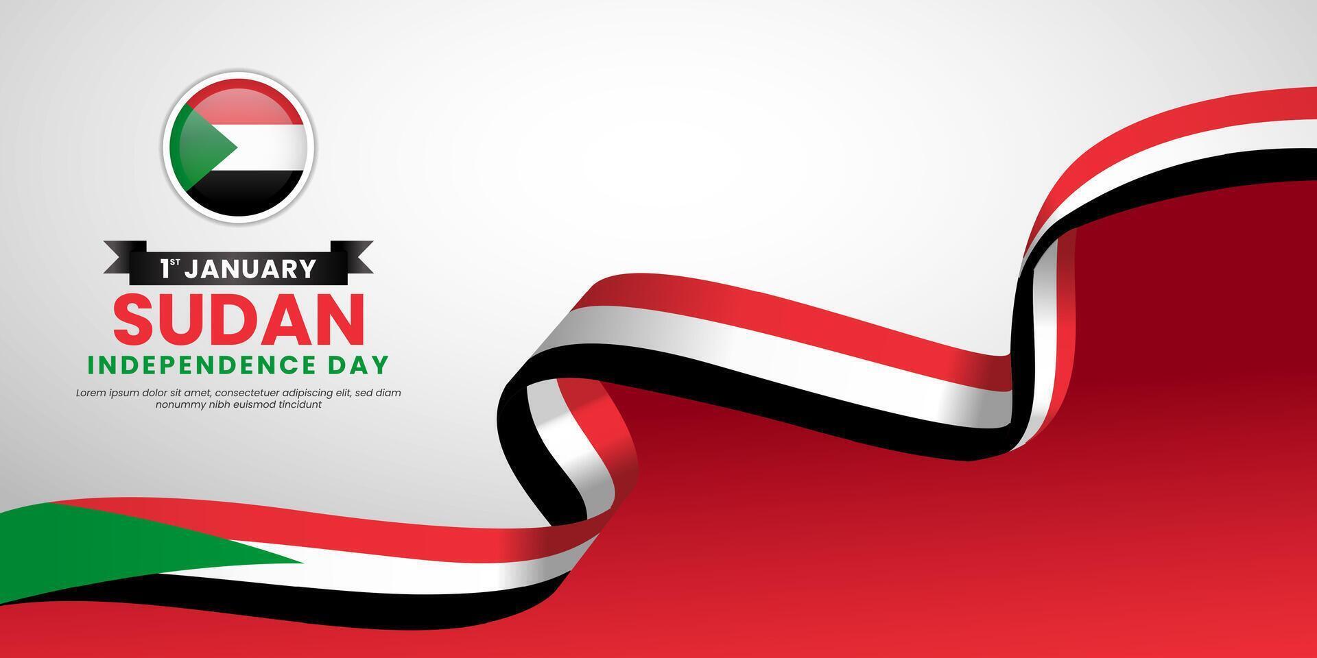 Sudan Independence Day Celebration ribbon flag banner background design vector