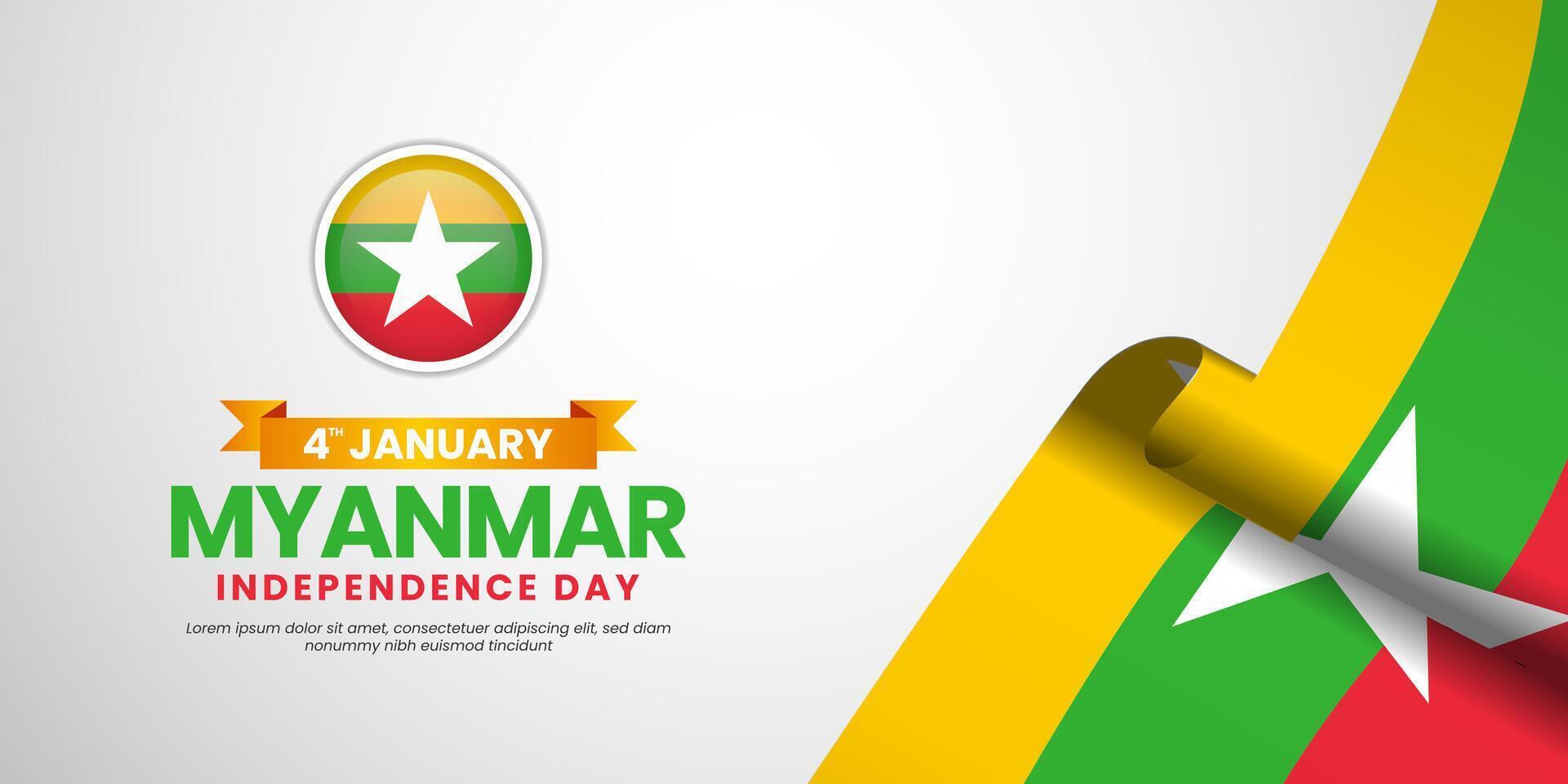 Myanmar independence day design. Realistic Waving flag Illustration vector