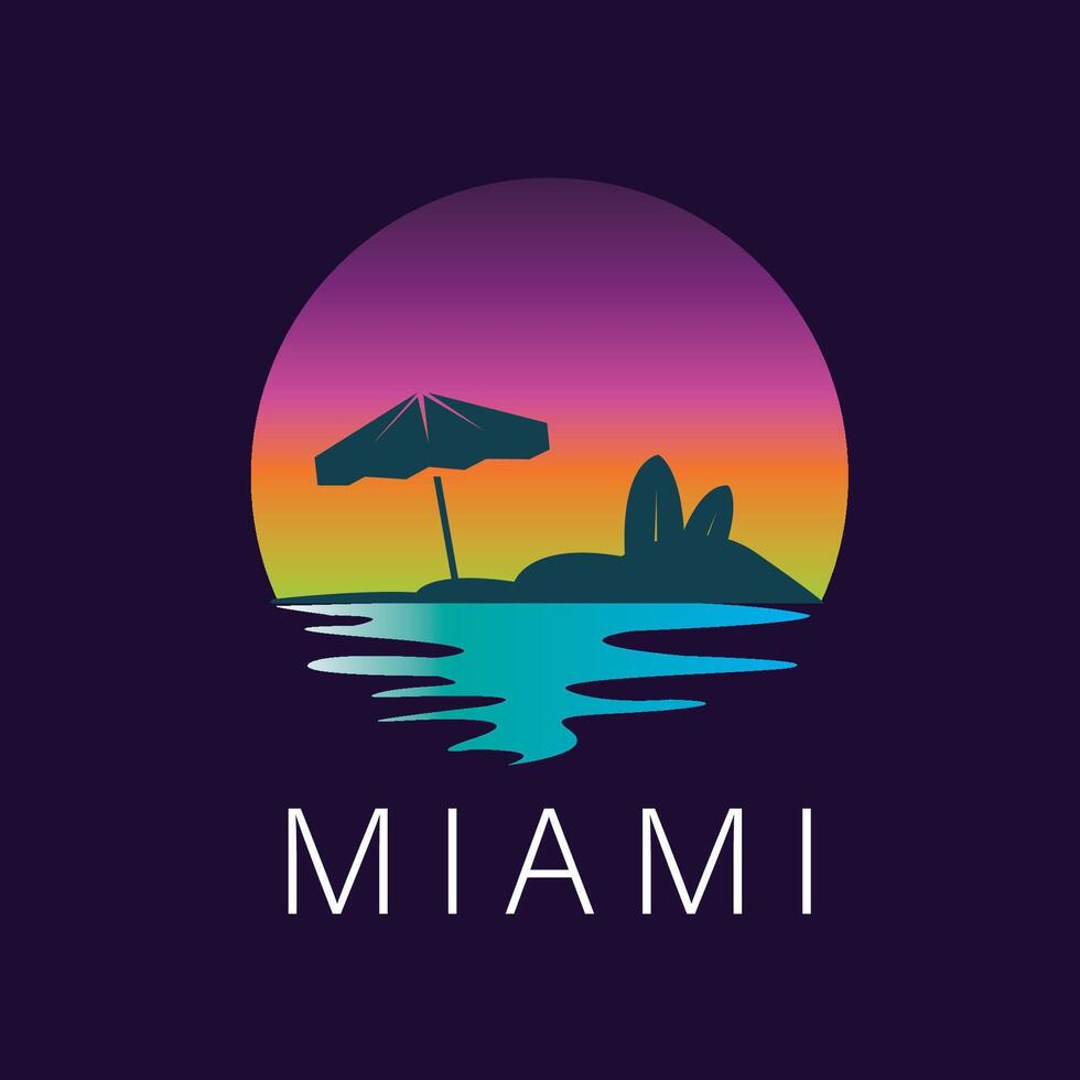 miami beach logo design with rainbow colors vector