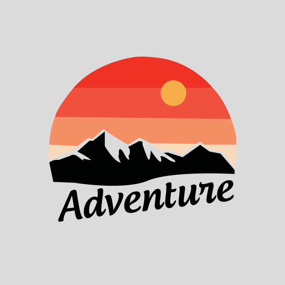 mountain logo design with orange twilight in the sky vector