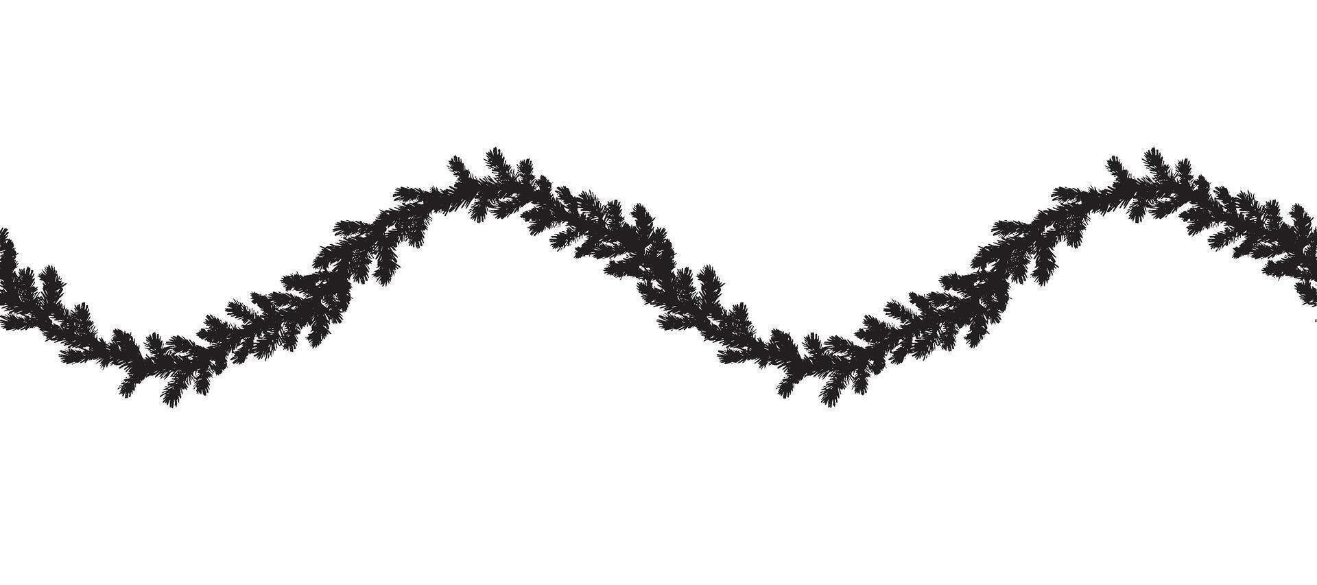 Pine tree branches. Wavy seamless border. graphic illustration for Christmas or New Year design. Spruce twigs endless pattern. Winter holiday template for postcard, wallpaper, wrapping, fabric. vector
