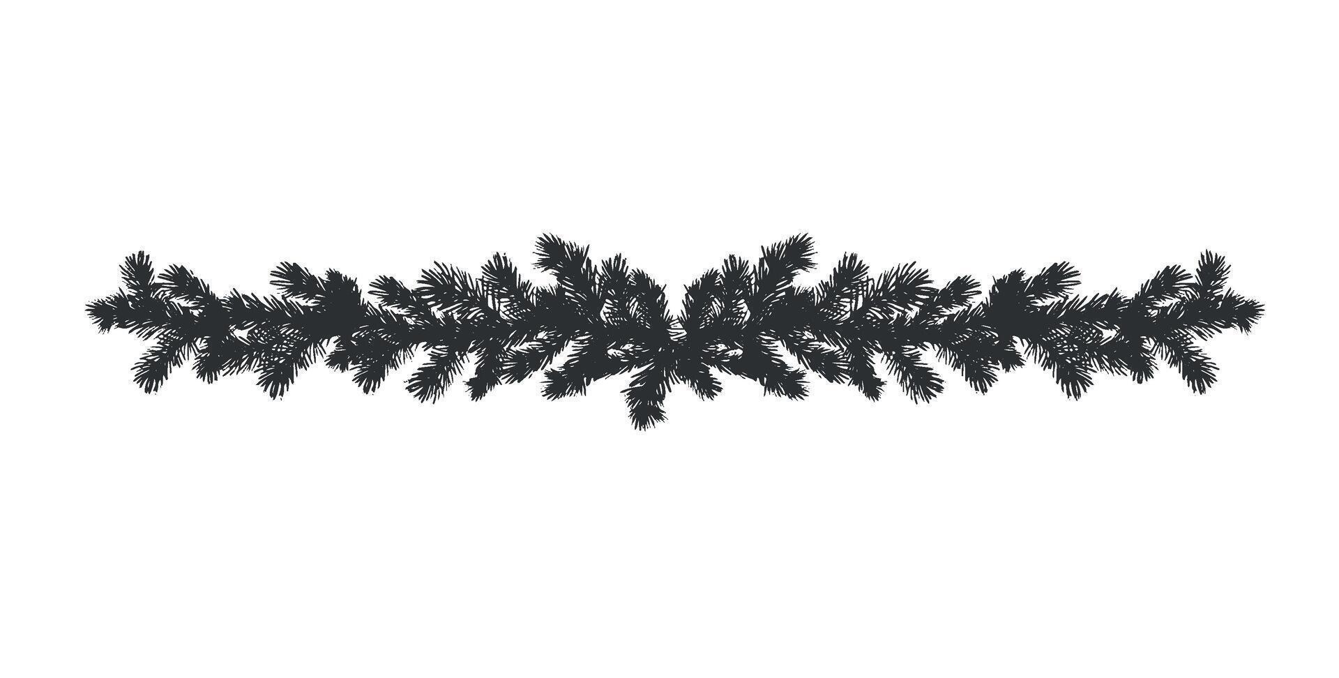 Christmas composition with pine tree branch. Fir twig with needles. graphic illustration. Winter holiday background for home interior. Festive clipart for a postcard, winow, print, packaging. vector