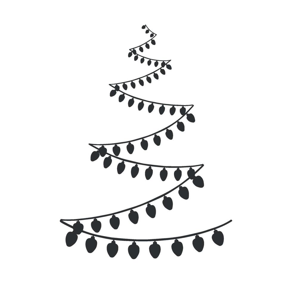 Garland of lights in the shape of Christmas tree. graphic illustration. Holiday composition for New Year decorations. Winter holiday background. Template for card, wallpaper, packaging, fabric vector