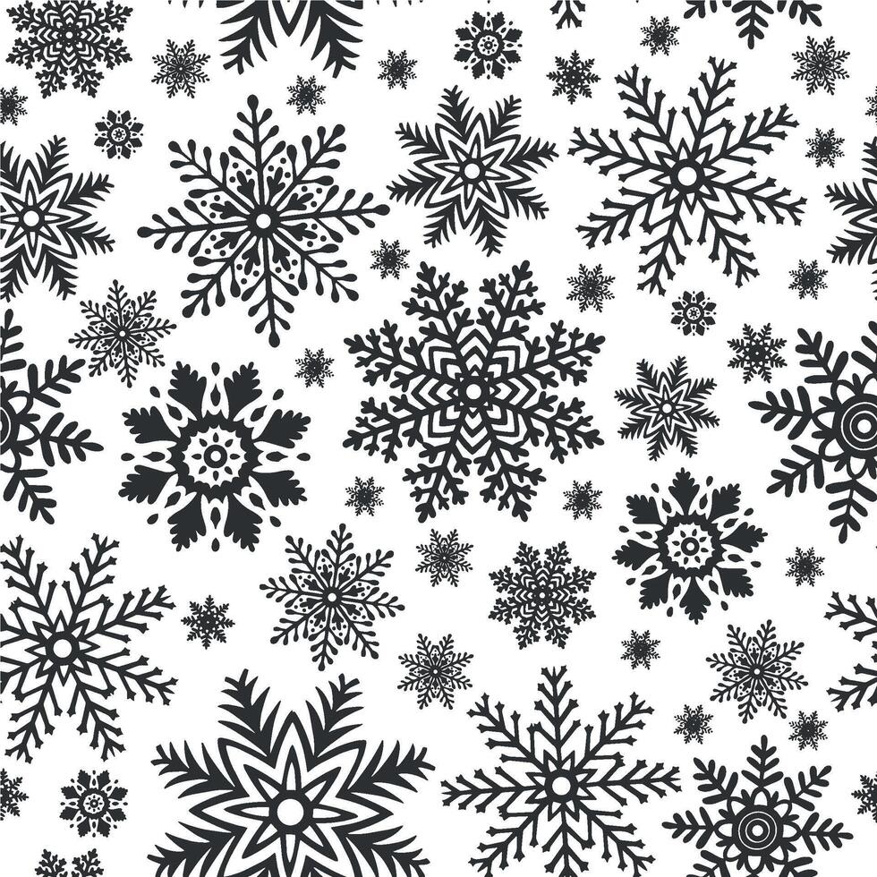 Snowflakes seamless pattern. Graphic illustration for Christmas and New Year design. Ice stars for winter holiday background. Festive template for showcase, wallpaper, wrapping, fabric. vector