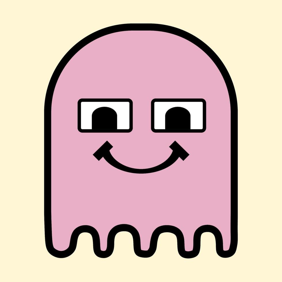 Adorable Pink Ghost with Wavy Bottom and Cheeky Cartoon Smile vector