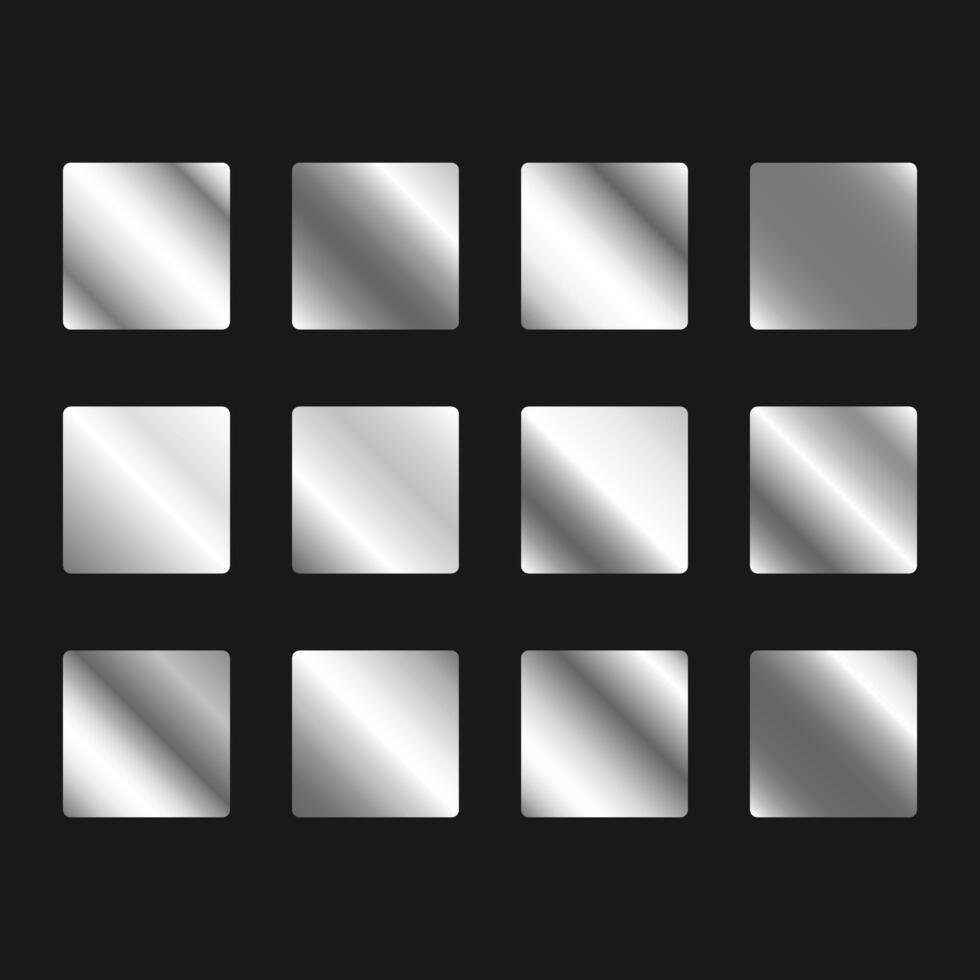 Silver metallic gradient set. Brilliant shape metal background. Glossy design for frames, banners, ribbons and labels. illustration vector