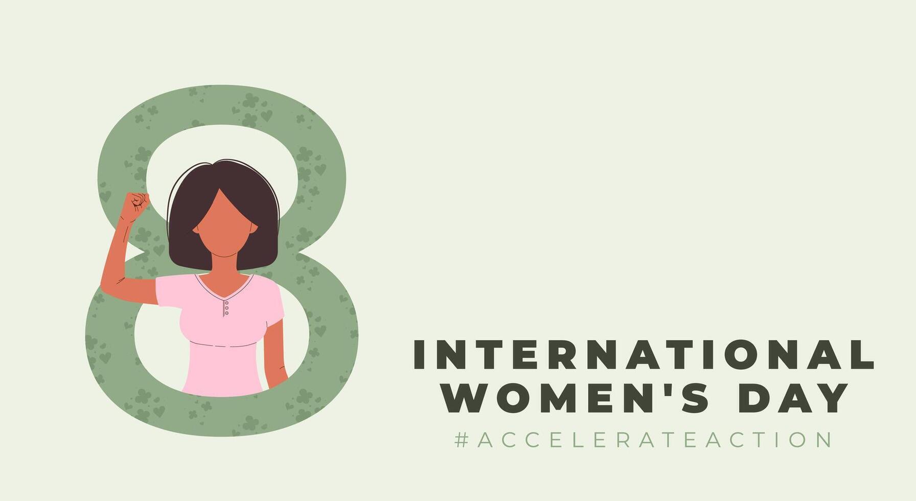 International Womens Day horizontal banner. AccelerateAction campaign. 8 march. Woman showing strength in their hand. Flat illustration vector