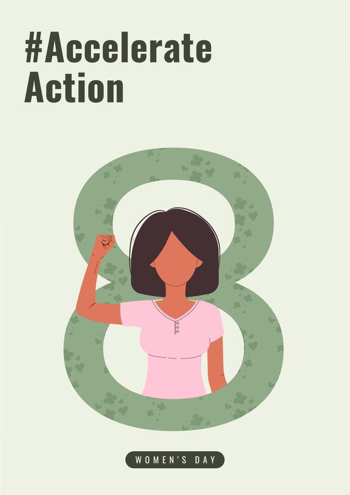 AccelerateAction campaign. Womens Day 8 march vertical poster. Woman showing strength in their hand. Flat illustration vector
