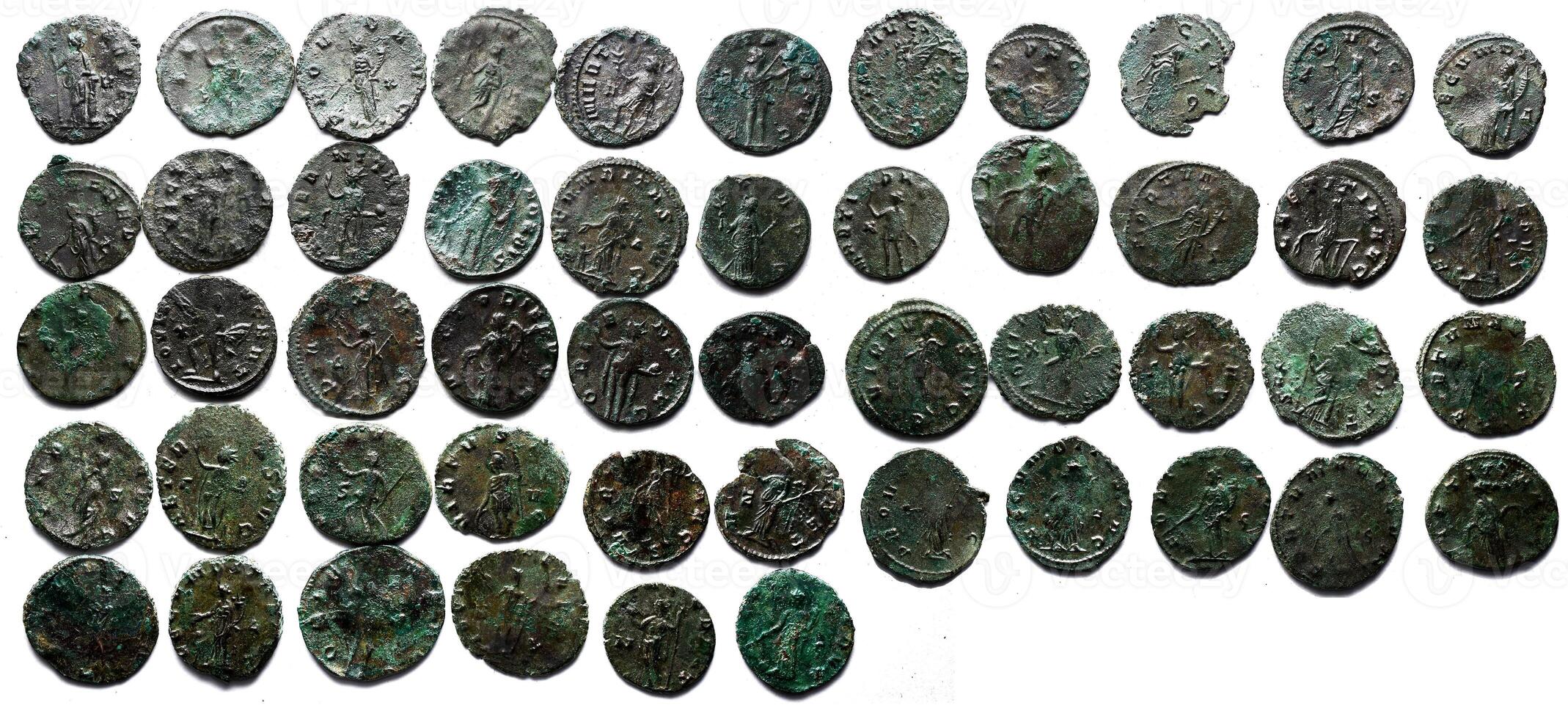 lot of bronze coins from the Roman Empire. Monetary treasure photo