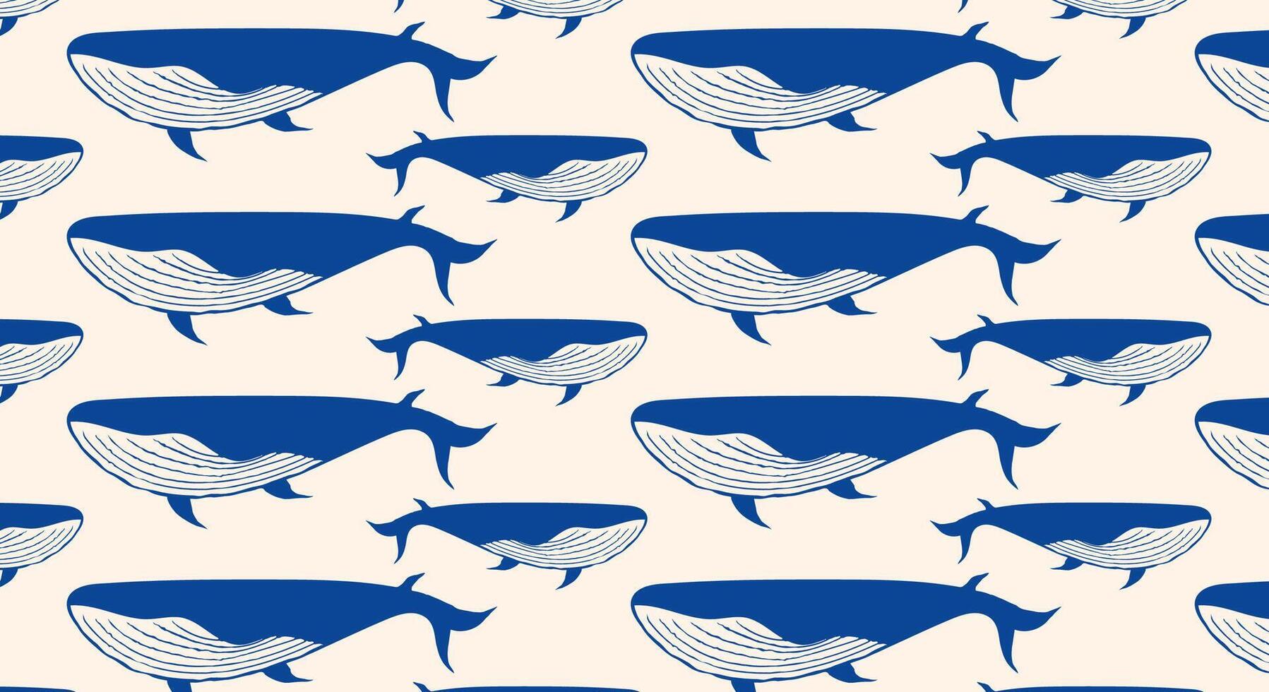 Seamless pattern with blue whales for backgrounds, wallpapers, textiles and fashion. vector