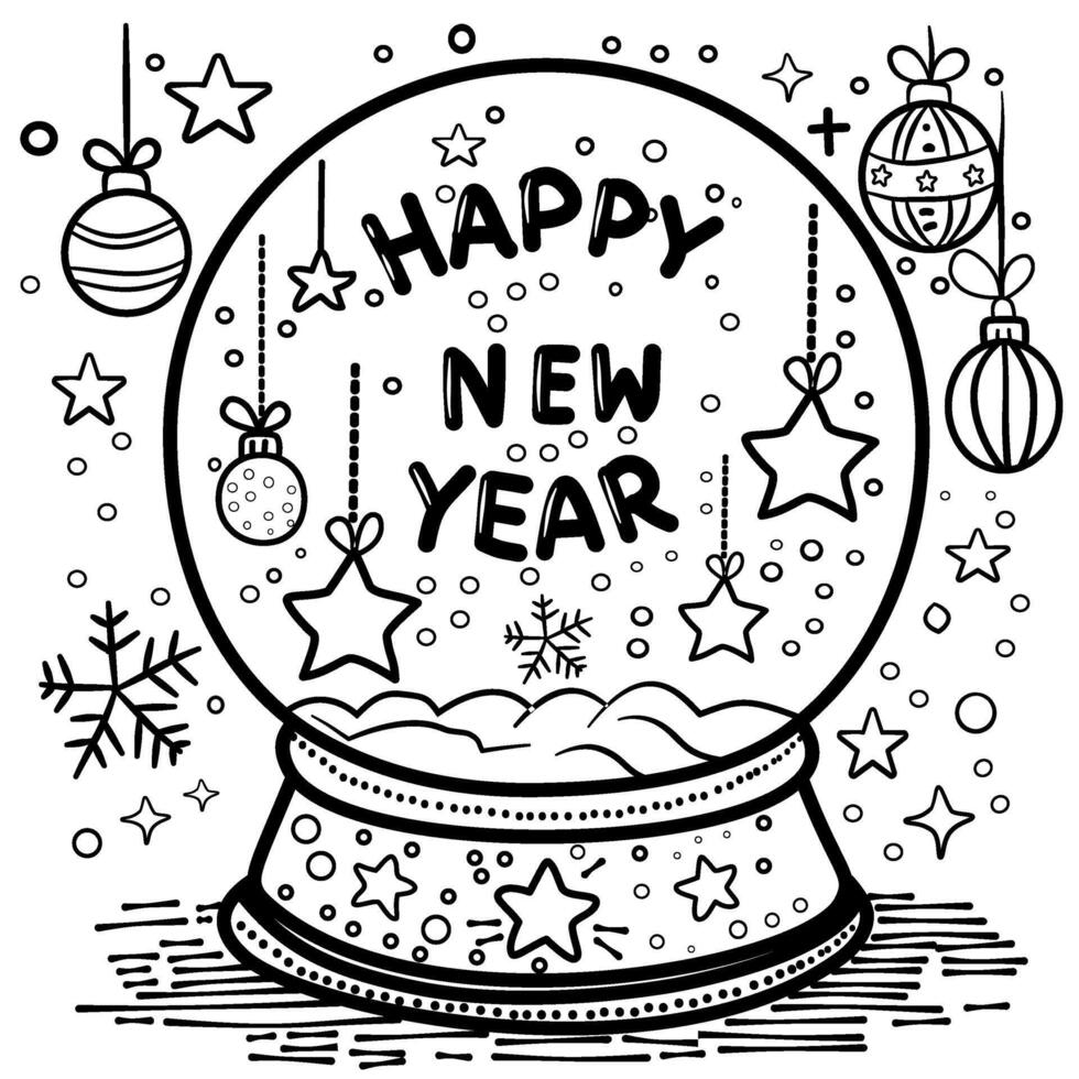 Snow globe coloring picture Happy new year vector
